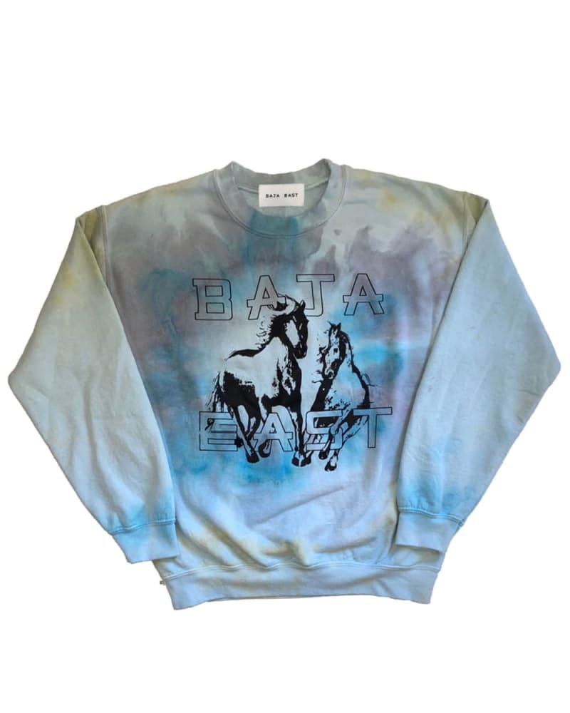 Front of a size 4 Fleece Crew With Freedom Horses in Turquoise by BAST EAST. | dia_product_style_image_id:275108